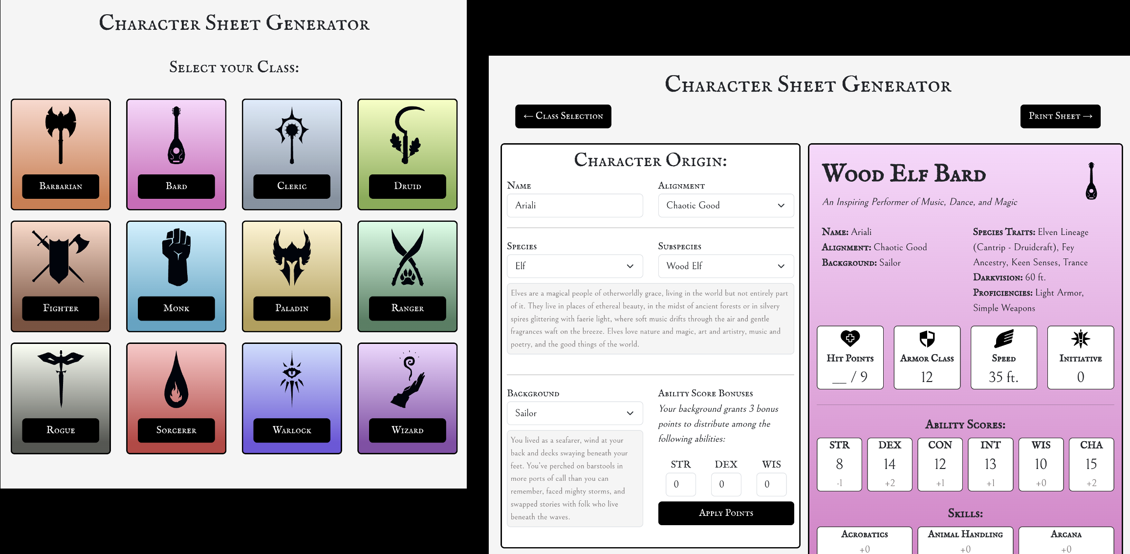Preview of web app